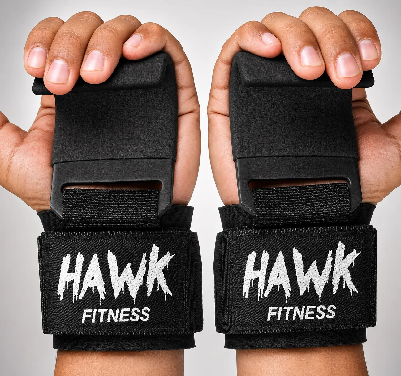 HWK Sports weightlifting hooks worn on both hands