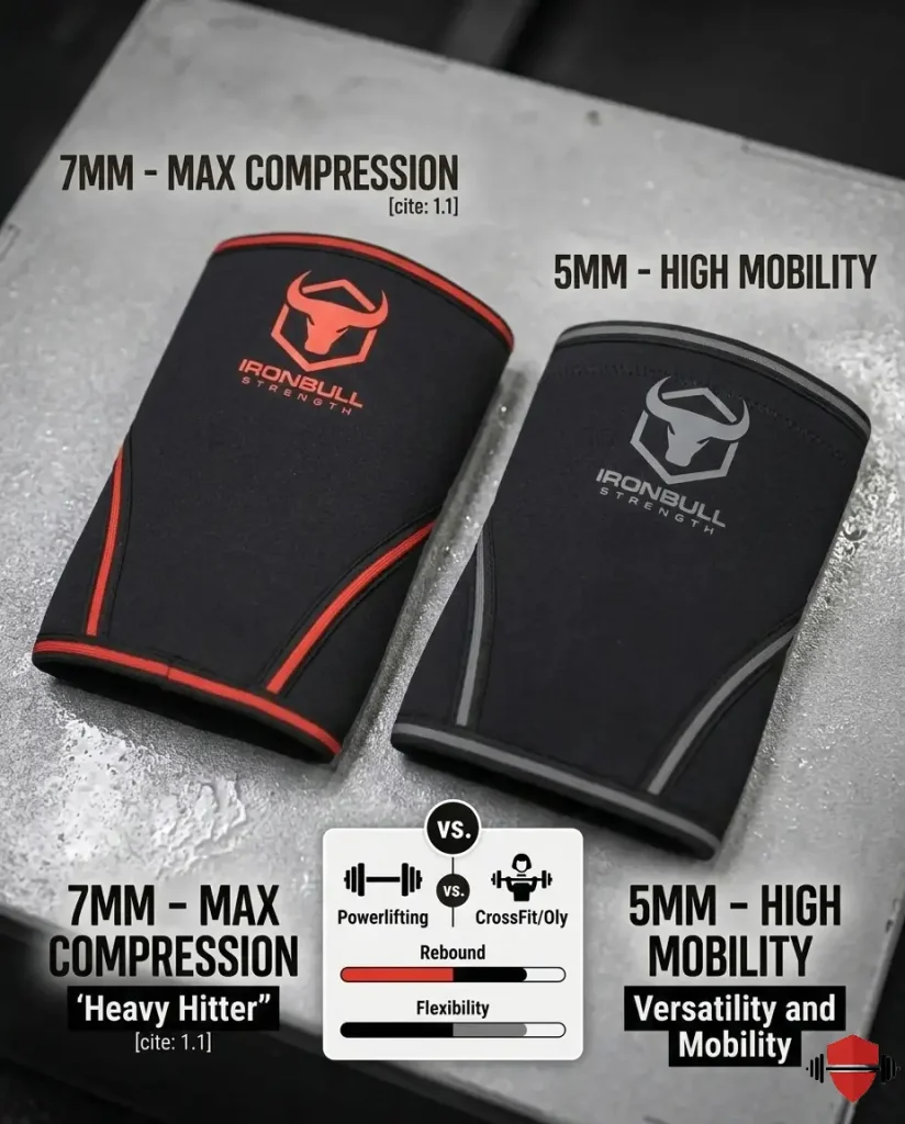 Iron Bull Strength Knee Sleeves 7mm vs 5mm side by side