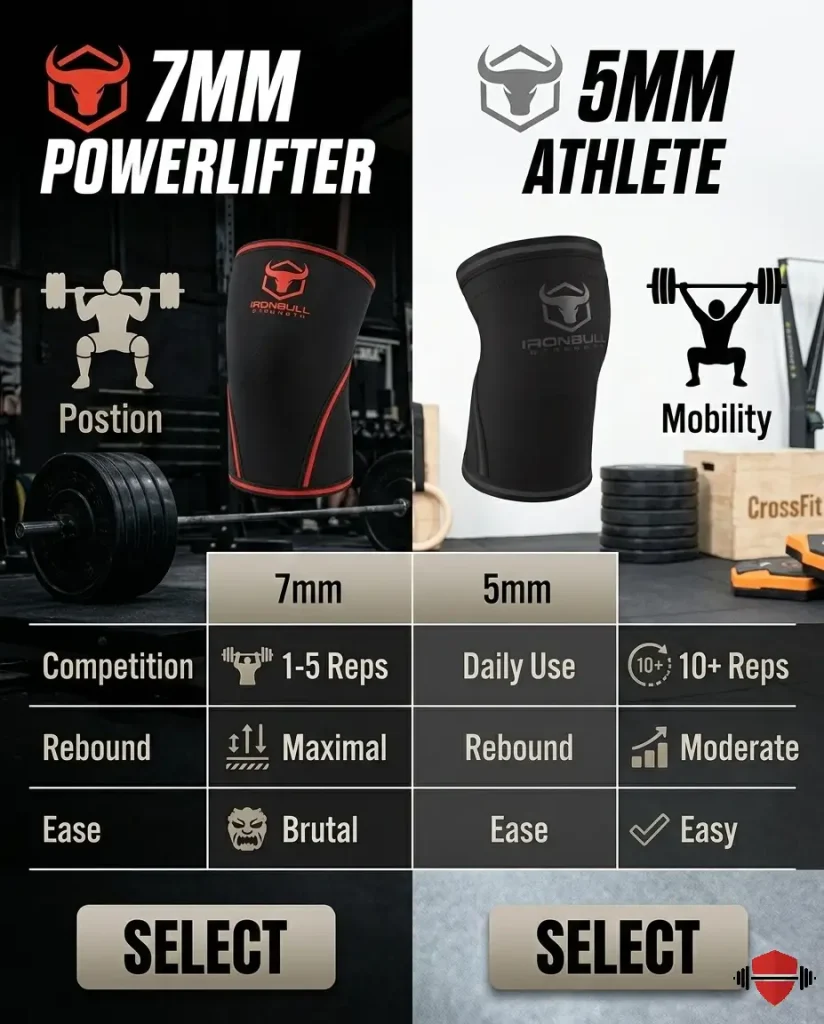 Iron Bull Strength Knee Sleeves 7mm vs 5mm side by side
